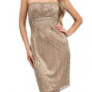 NWT Sue Wong Z106 Nylon Cocktail Dresses Biege Size 6